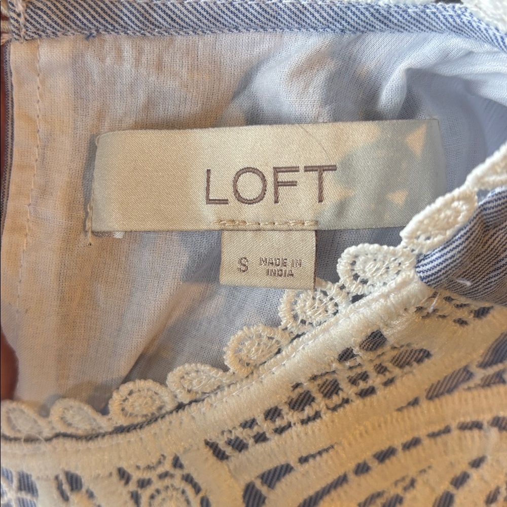 LOFT Blue and White Lace Trim Dress - Picture 2 of 3